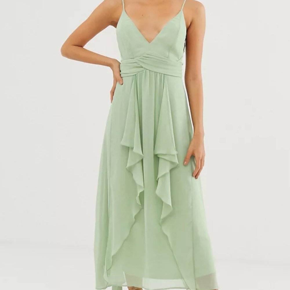 ASOS DESIGN cami midi dress with soft layered skirt and ruched bodice - Picture 4 of 4